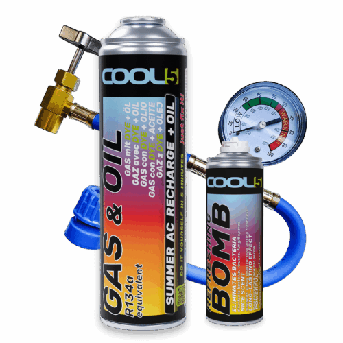 COOL5 2en1 SUMMER AC RECHARGE R134a, tuyau avec manomètre + Bombe rafraîchissante