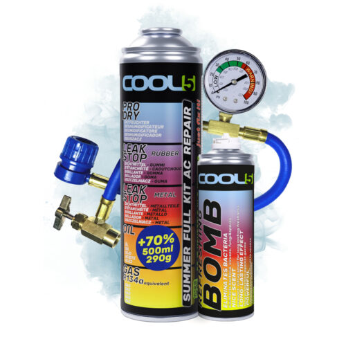 COOL5 5in1 SUMMER FULL KIT AC REPAIR R134a, tube avec manomètre et bombe rafraîchissante