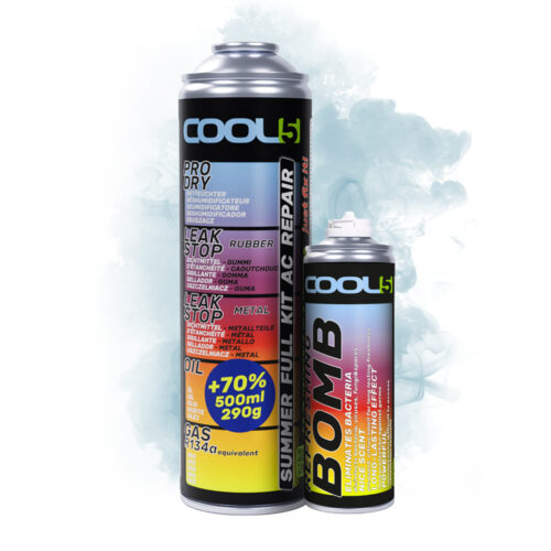 COOL5 5w1 KIT COMPLETO ESTIVO RIPARAZIONE AC R134a + Bomba rinfrescante