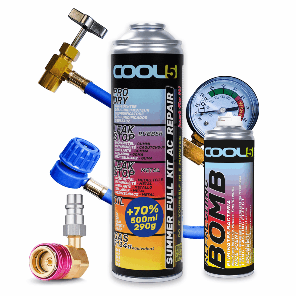 5w1 Puszka R134a + przewód + bomba + adapter LP _ HP