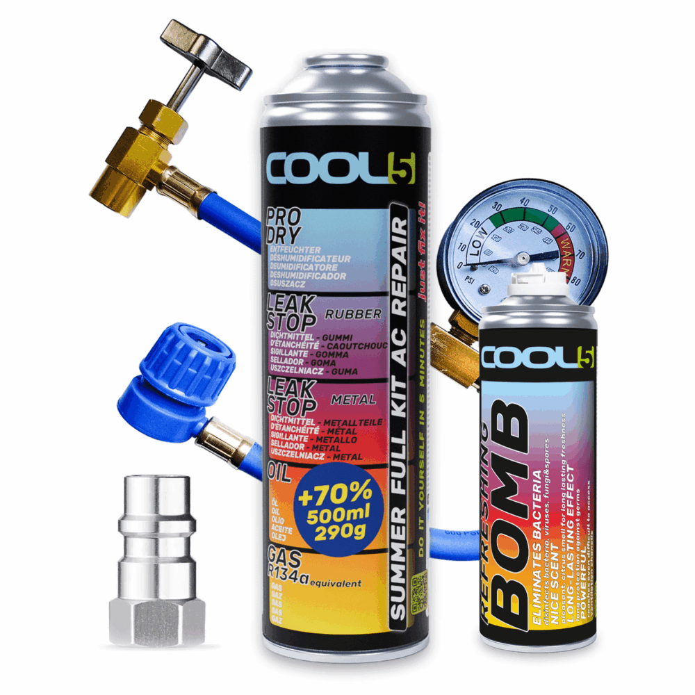 5w1 Puszka R134a + przewód + bomba + adapter R12