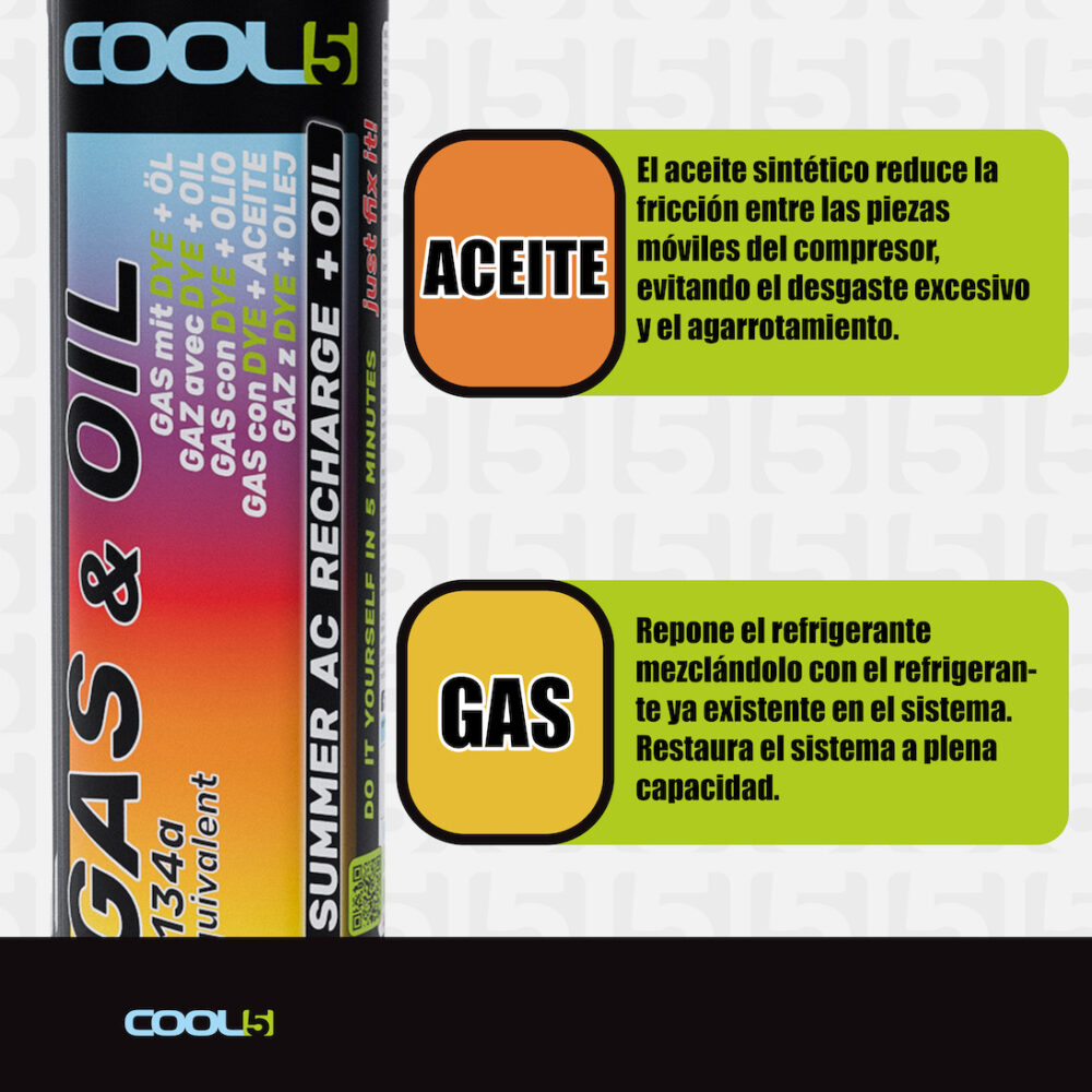 B0DTQ28NHY.PT02 COOL5 2en1 KIT COMPLETO VERANO AC REPARACIÓN R134a 290g Refrigerante R134a + tubería con manómetro (1994-2016) - Imagen 3